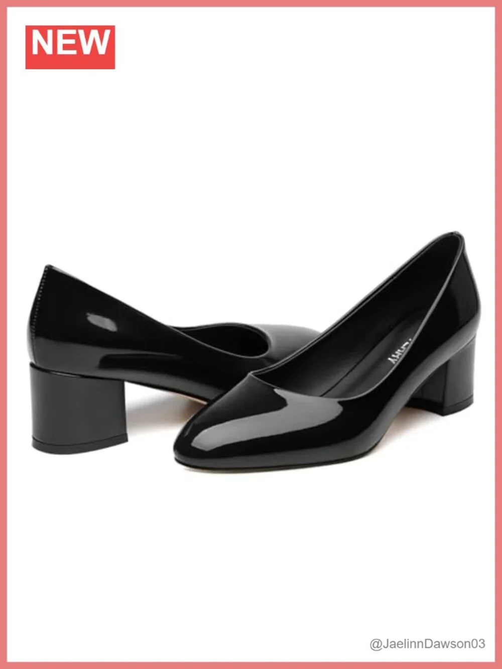 Women's Low Heel Pumps Chunky Block Heel Round Toe Patent Leather Non-Slip